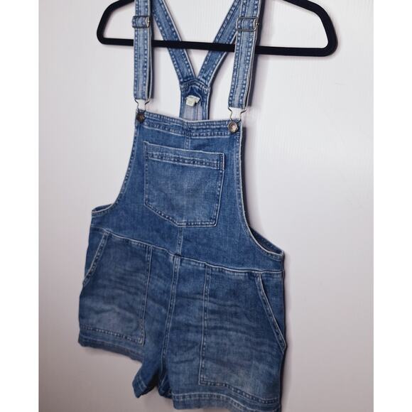 Aerie Werk & Play Denim Shortalls Embroidered Floral S Bib Overall Shorts Boho - Picture 2 of 11
